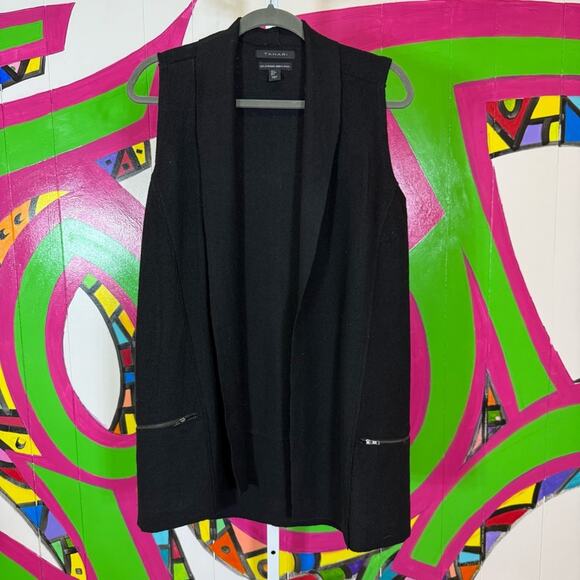 Tahari, Black Extra Fine Merino Wool Duster Vest. Size Small. Excellent cond! - Picture 1 of 6